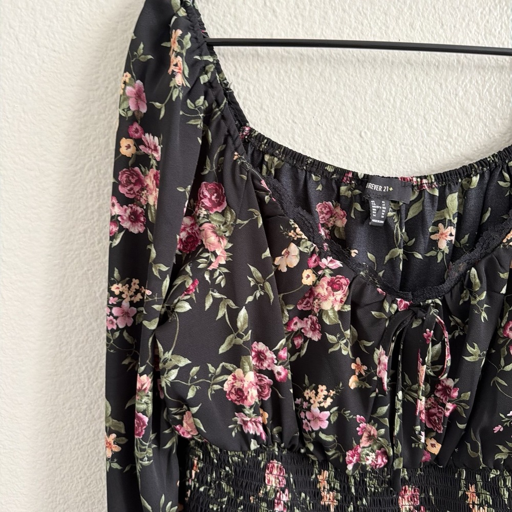 1X XL Floral Boho Off the Shoulder Top Blouse Puff Sleeve Peasant Lace Trim - Picture 6 of 15